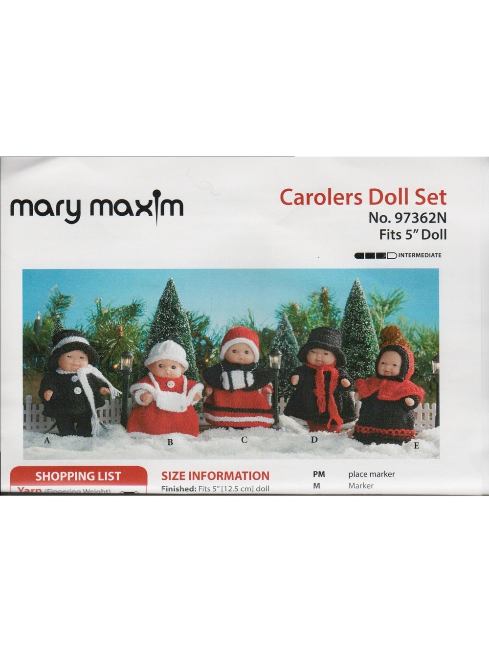 Mary Maxim Carolers Christmas Knitting Kit 97362N for 5 Inch Dolls